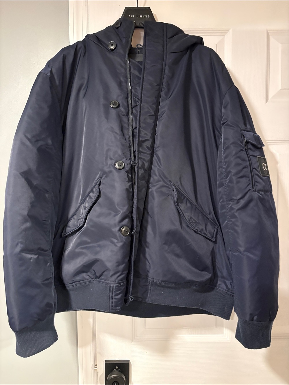 Beautiful soft men’s Calvin Klein Navy Hooded Bomber Coat xxl